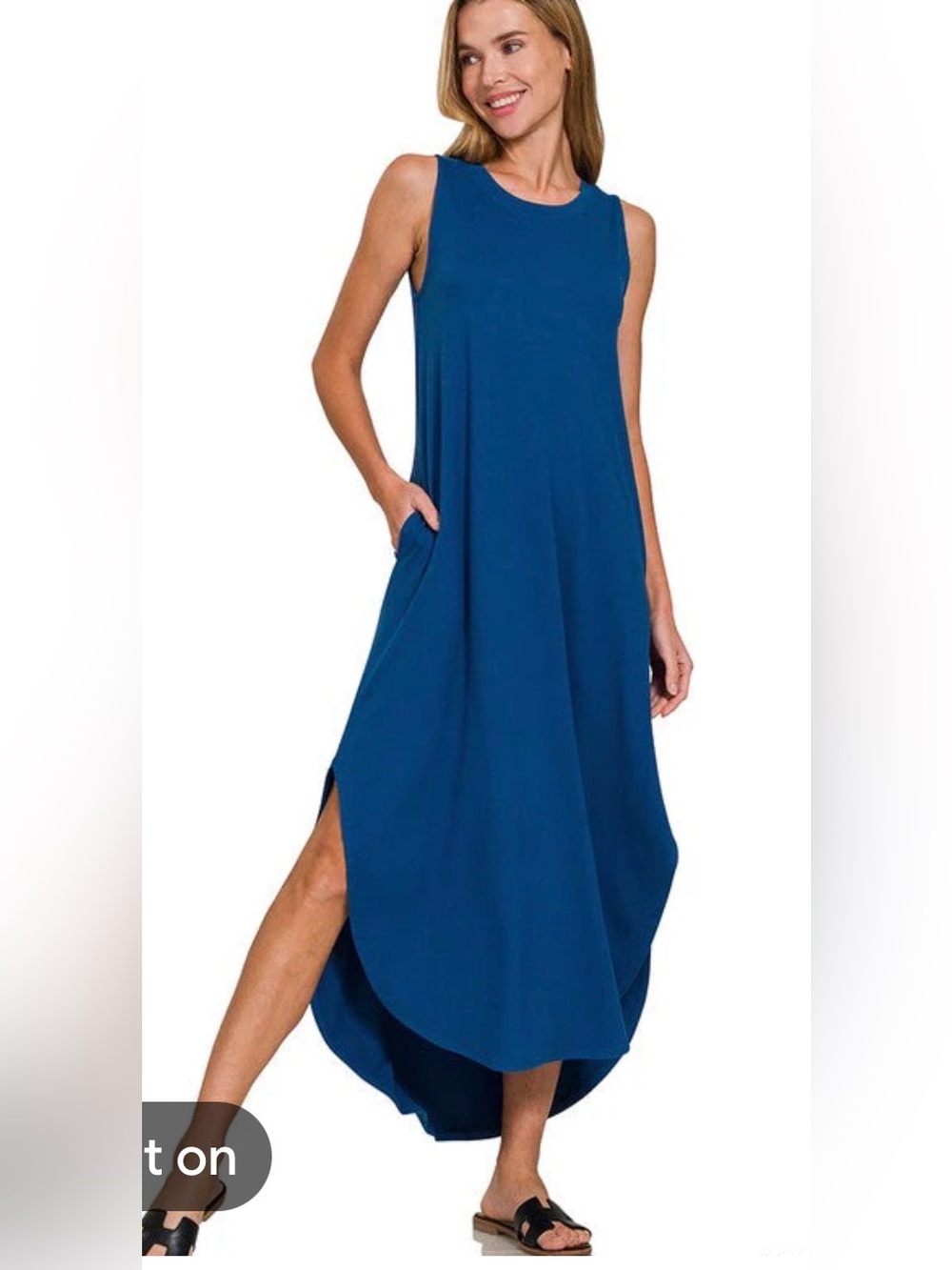 Zenana Outfitters Sleeveless Royal Blue Maxi Dress with Side Slit